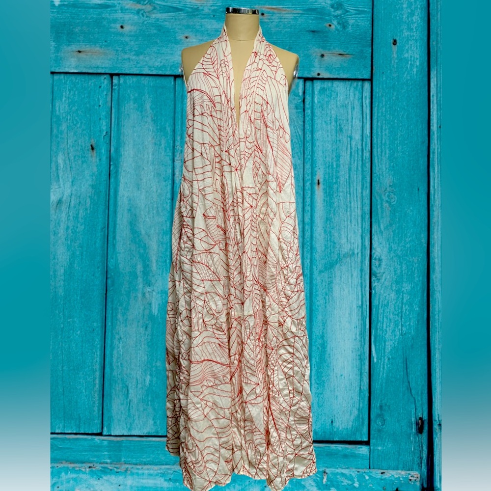 Anthropologie Red and Cream Maxi Dress